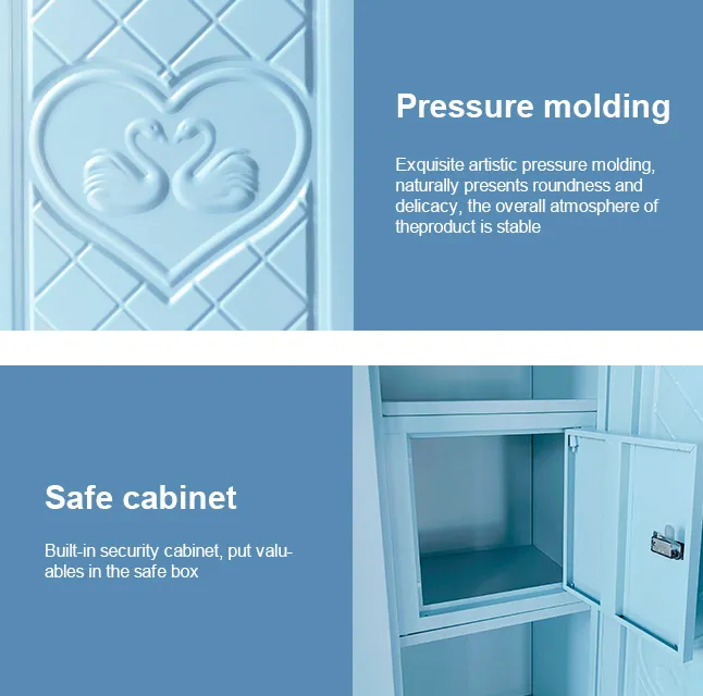 3-Door Blue Embossed Wardrobe